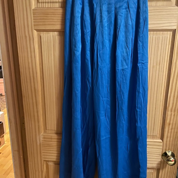 ZARA FULL LENGTH SATIN EFFECT PANTS OCEAN BLUE! BRAND NEW SIZE LARGe - Picture 5 of 7